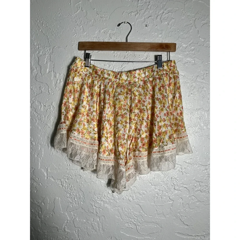 Intimately Free People Floral Lace Trim Lounge Shorts Yellow Orange Large